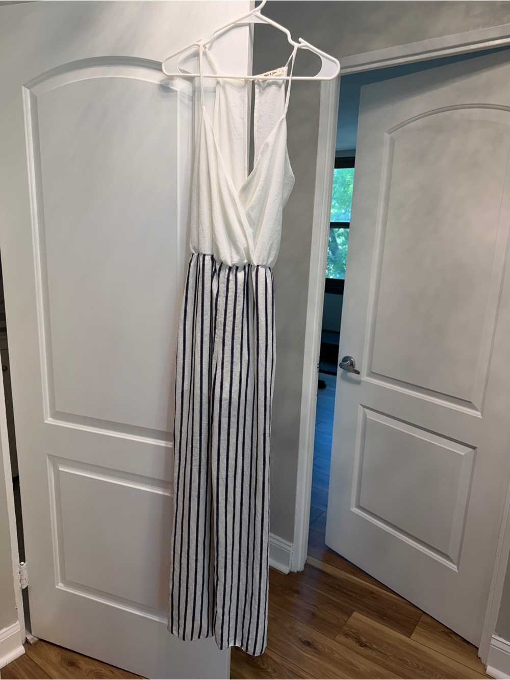 White and Navy Striped Sleeveless Jumpsuit